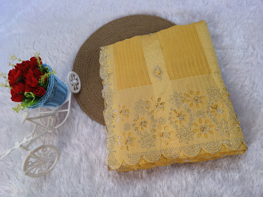 Pearl Embellished Chiffon Saree