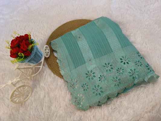 Pearl Embellished Chiffon Saree