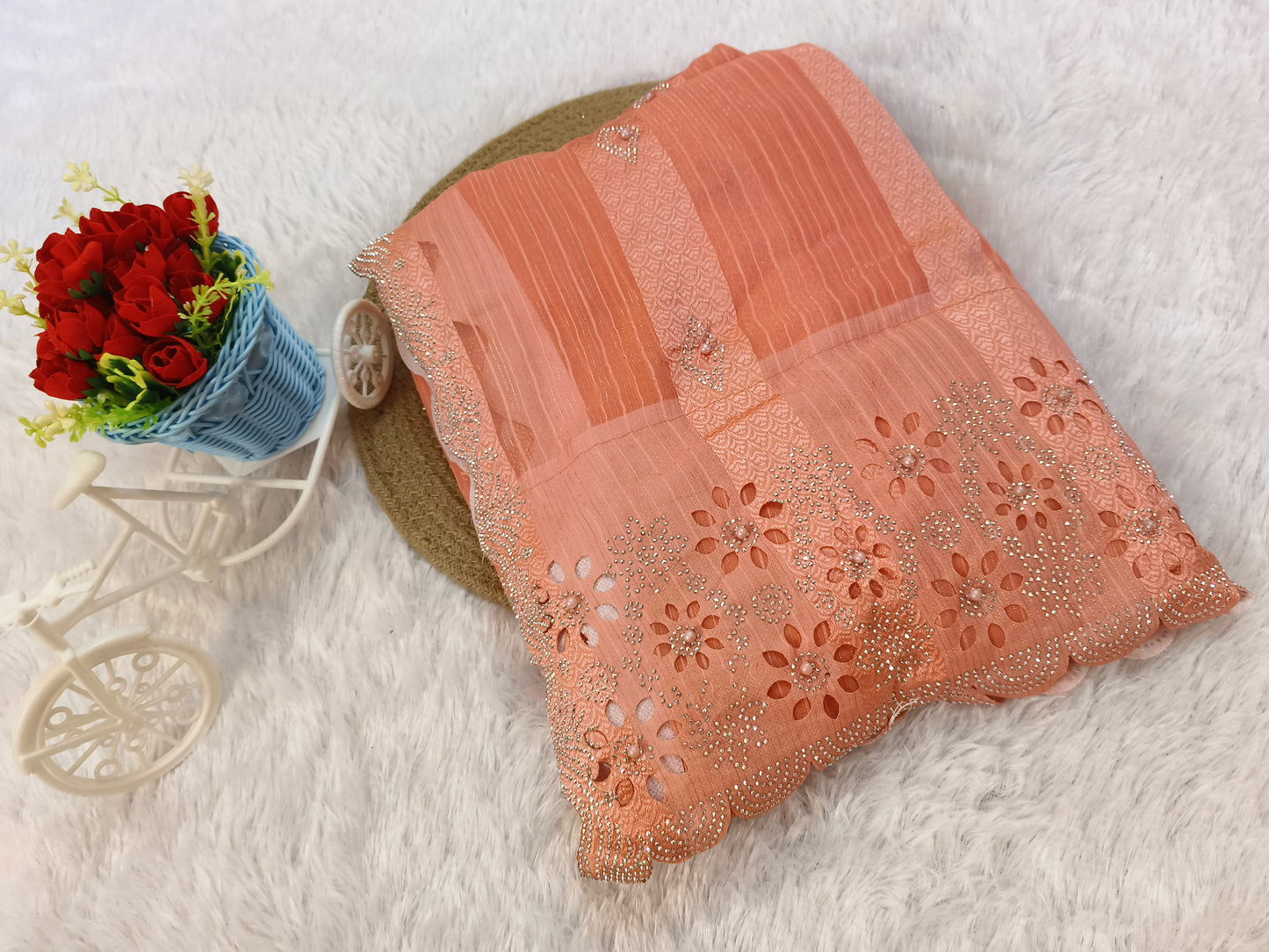 Pearl Embellished Chiffon Saree