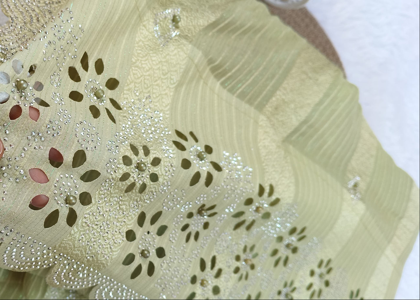 Pearl Embellished Chiffon Saree