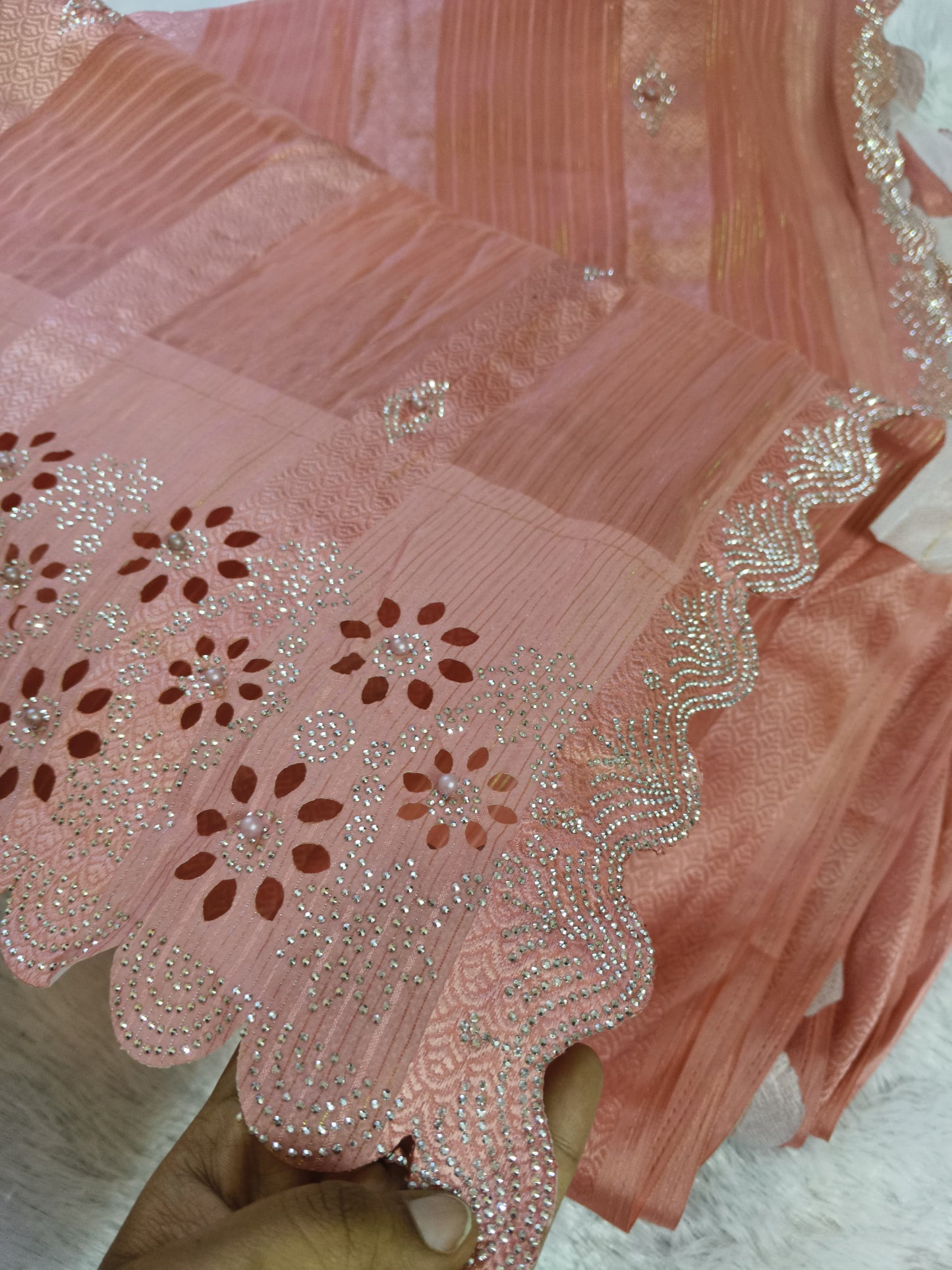 Pearl Embellished Chiffon Saree
