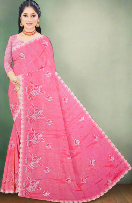 Pink Embroidery sequence jimmicho Saree
