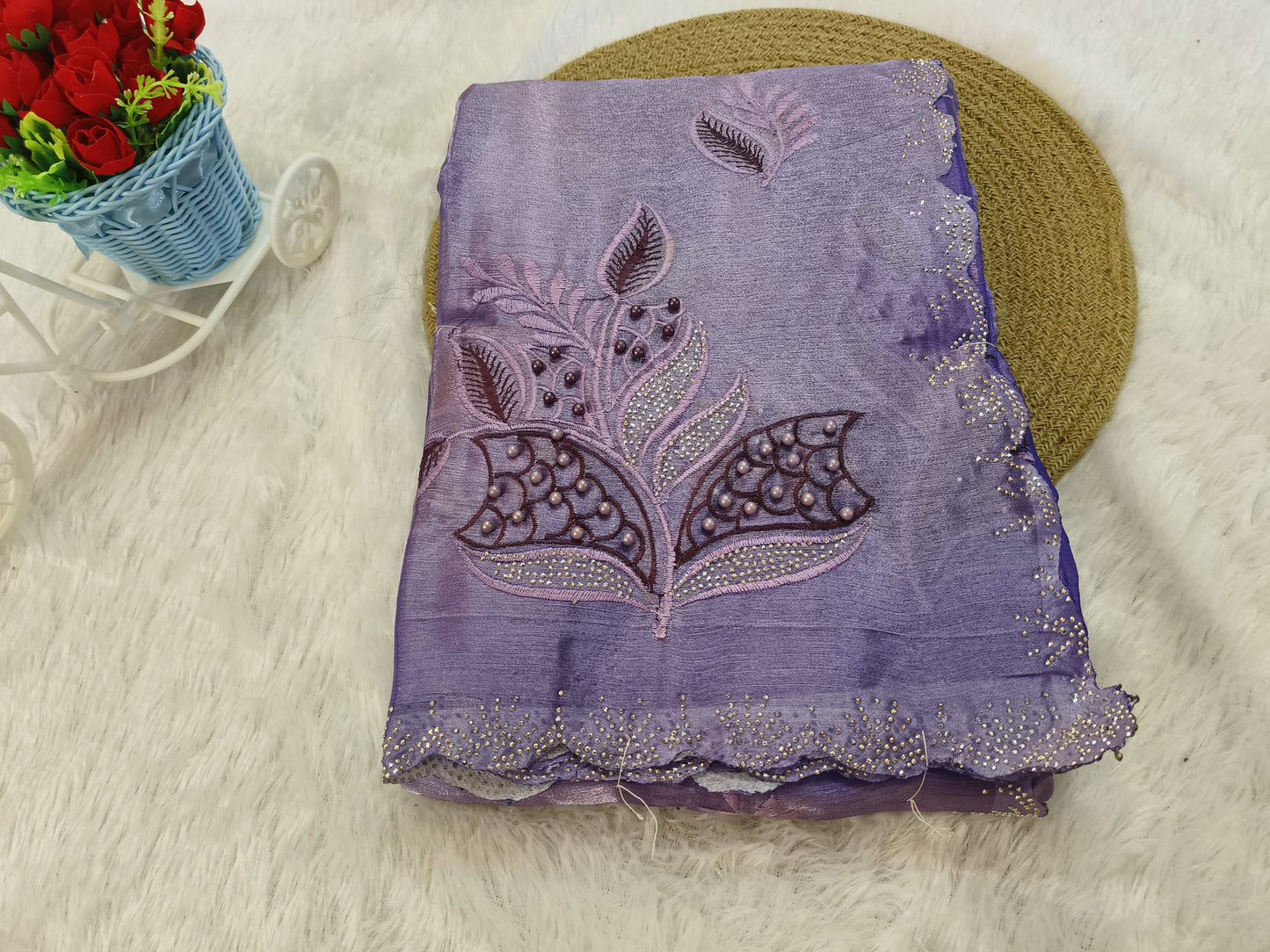 Purple Embroidery sequence jimmichoo Saree