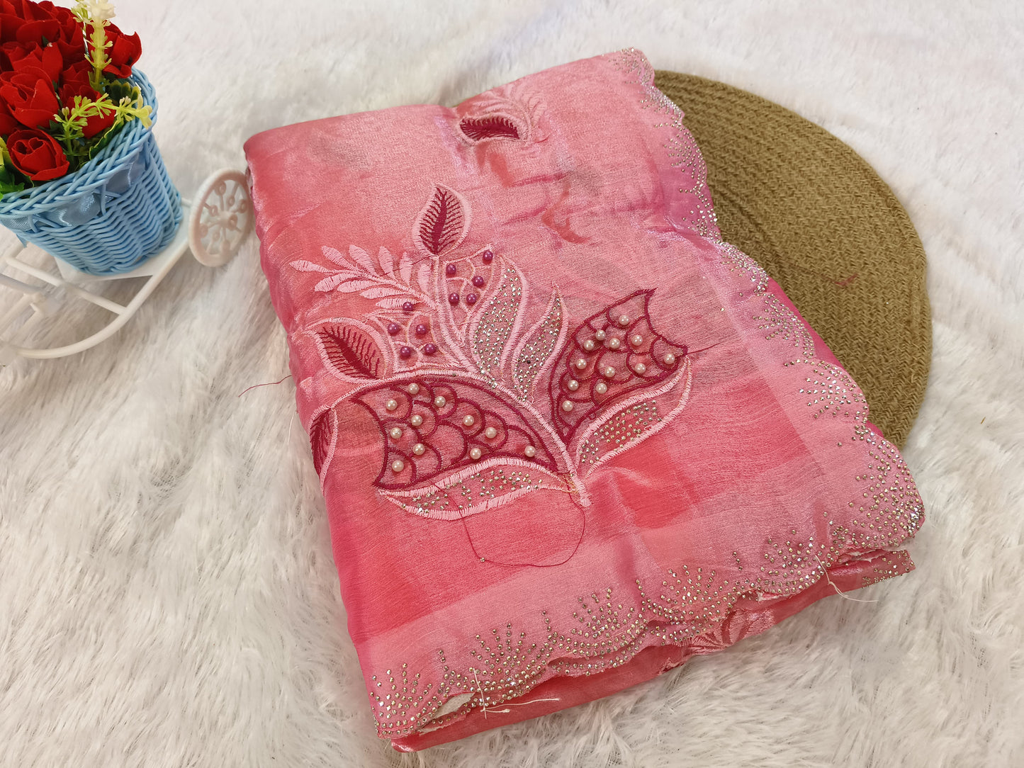 Pink Embroidery sequence jimmicho Saree