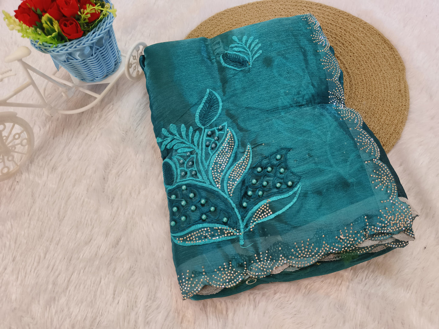 Green Embroidery sequence jimmichoo Saree