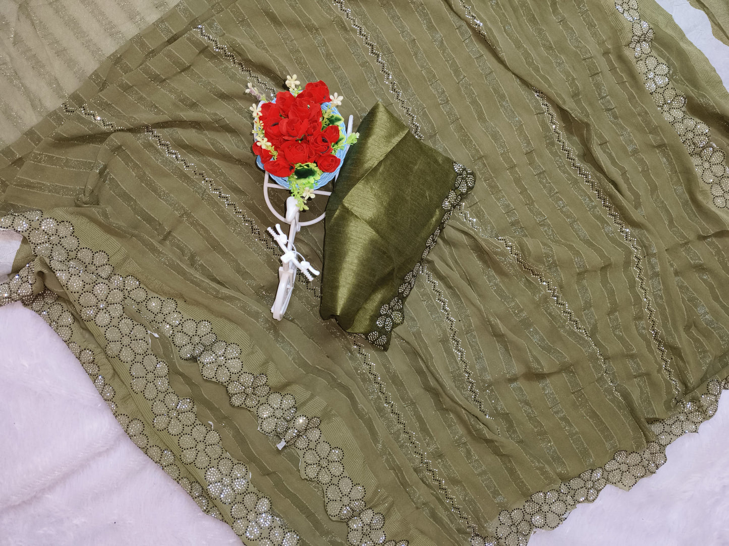 Flower Pattern Sequence Work Green Saree