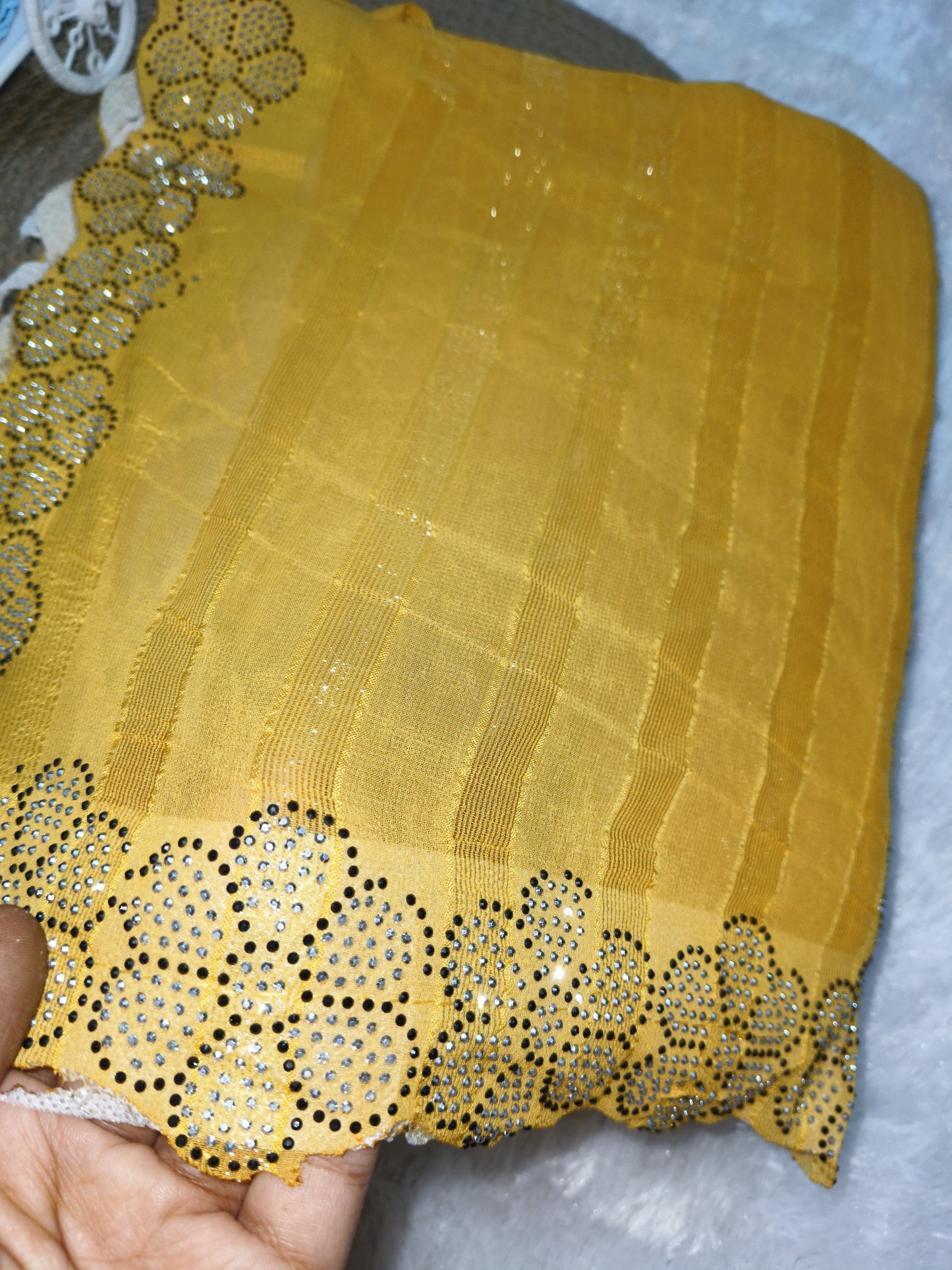 Flower Pattern Sequence Work Yellow Saree