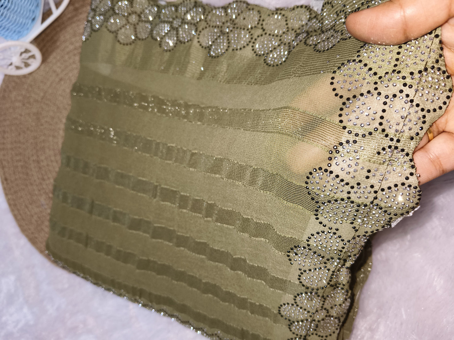 Flower Pattern Sequence Work Green Saree