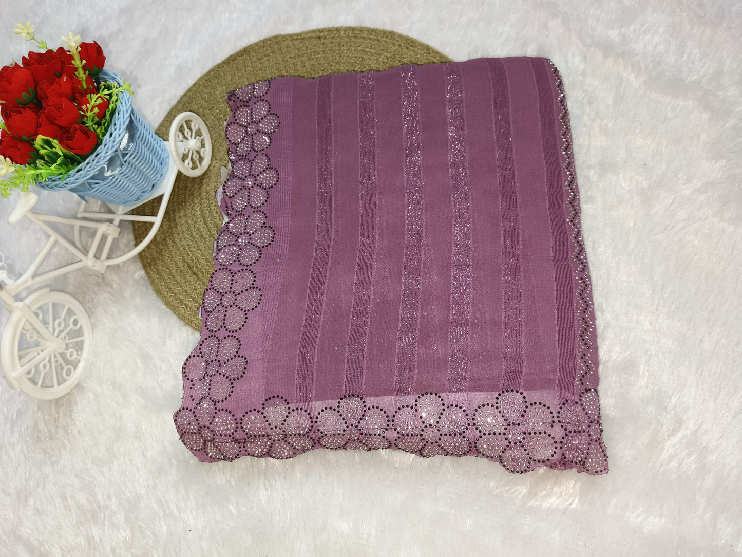 Flower Pattern Sequence Work Purple Saree