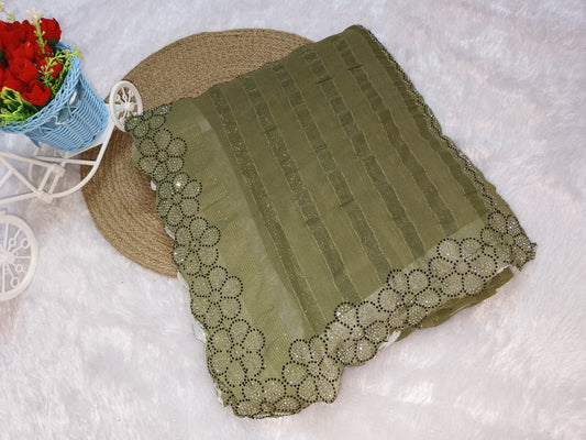 Flower Pattern Sequence Work Green Saree