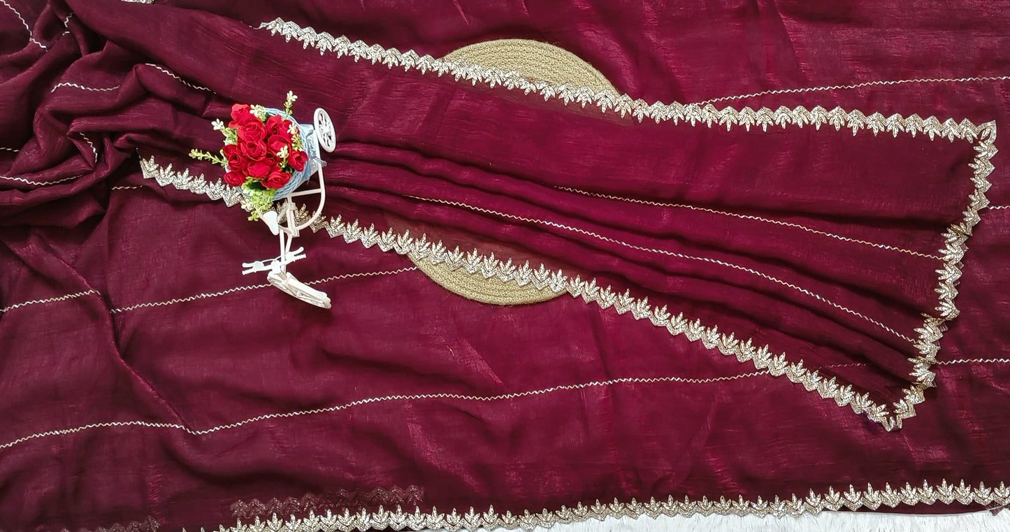 Maroon color cut work Jimmy-cho saree