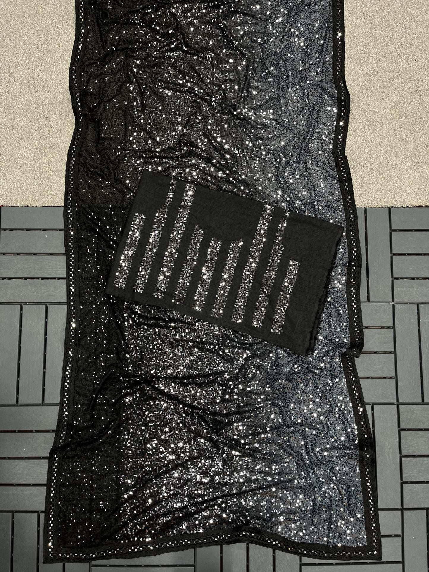 Black & Grey Bollywood Party Wear Georgette Sequence Saree