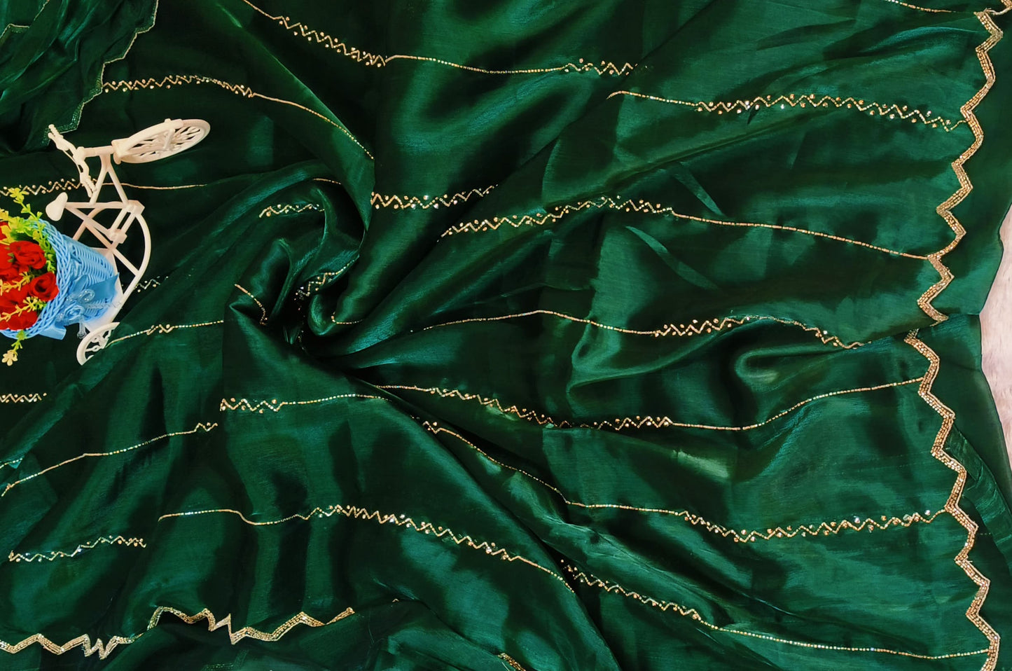 Hand work Green color Jimmy-cho saree