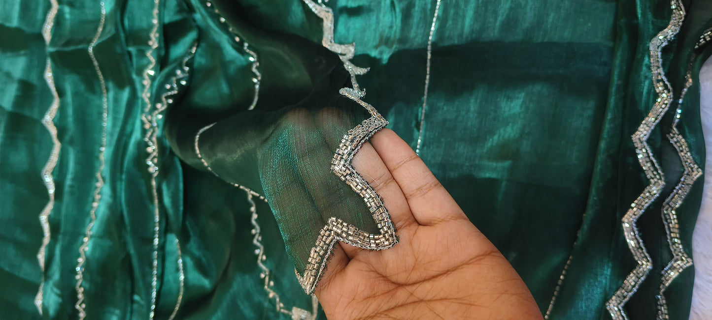 Hand work Green color Jimmy-cho saree