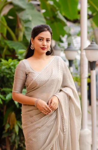 Brown Zari Woven Georgette Saree