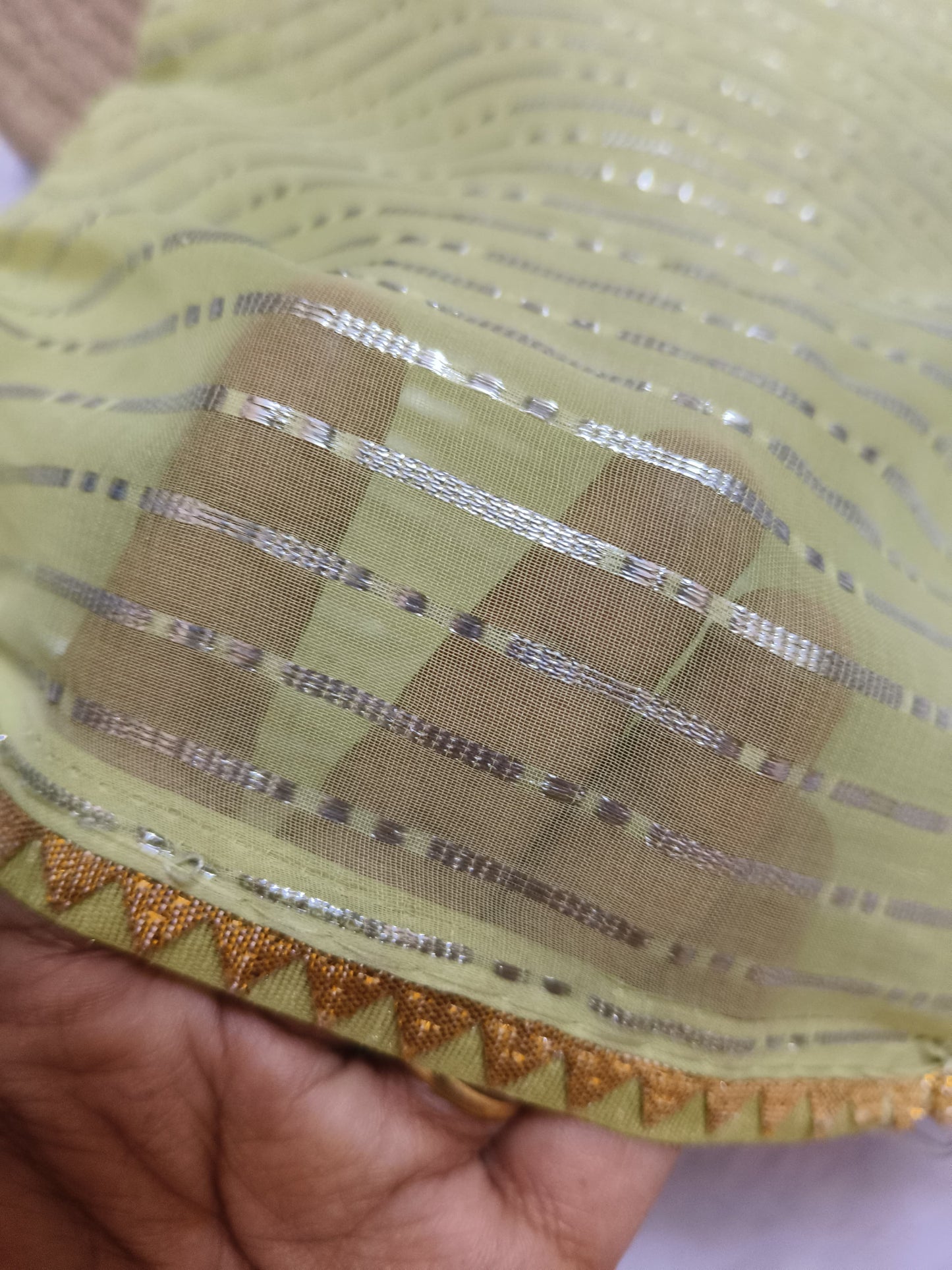 Pistachio Green Zari Woven Georgette Saree