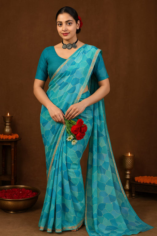 Stylum Color block Glitter Printed Saree