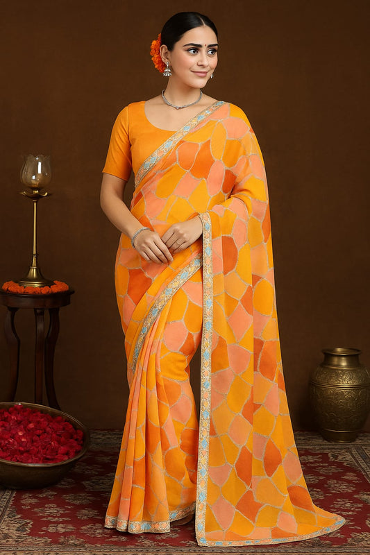 Stylum Color block Glitter Printed Saree