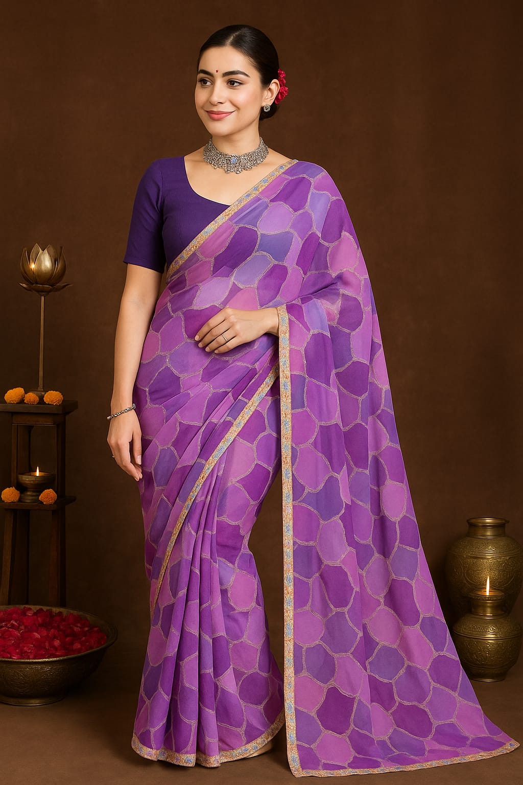 Stylum Color block Glitter Printed Saree