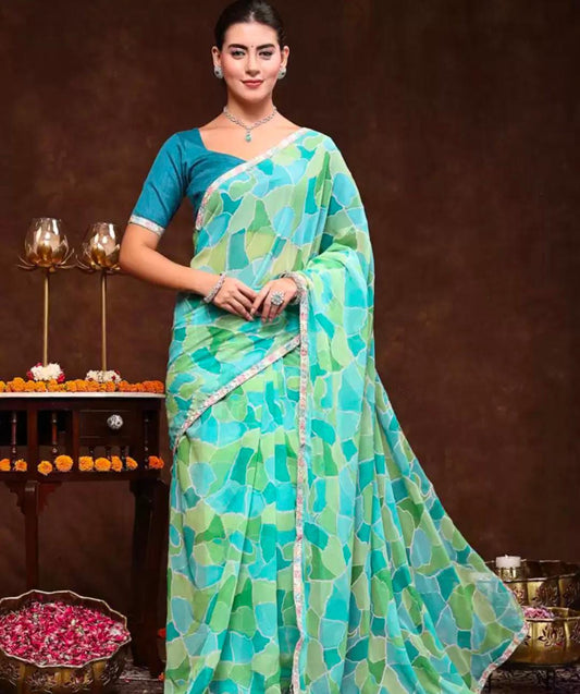 Stylum Color block Glitter Printed Saree