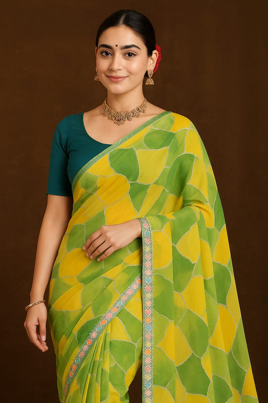 Stylum Color block Glitter Printed Saree