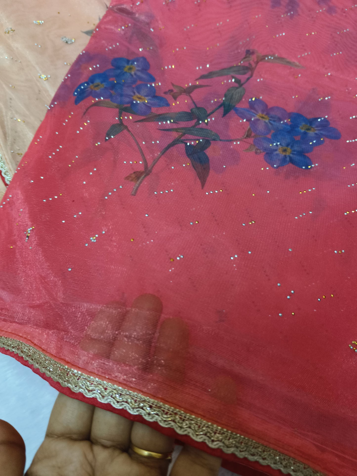 Pink Digital Print Organza Saree