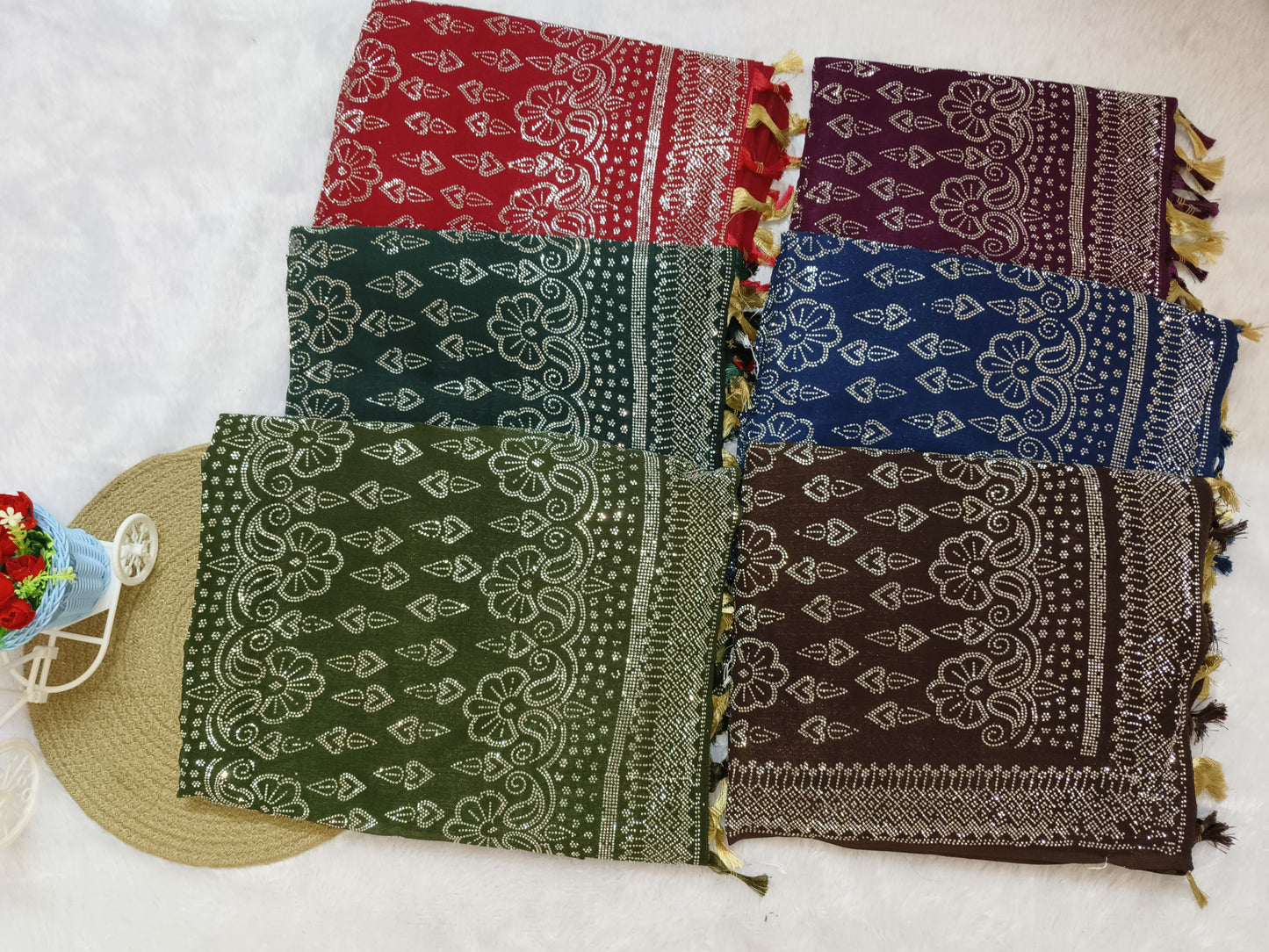 Dark Green Heavy Siroski Work Chiffon Saree