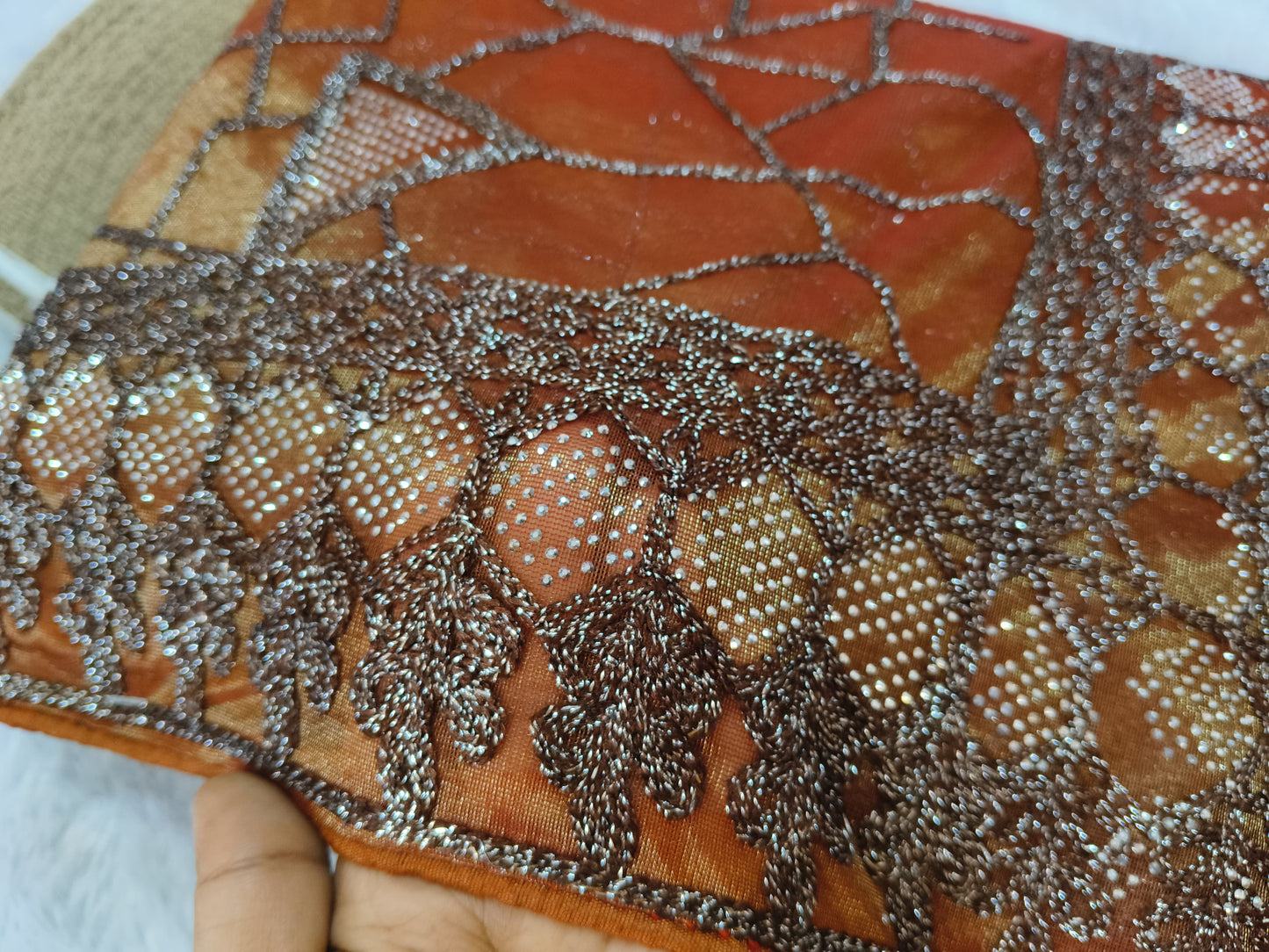 Orange Zari Embroidery Organza Saree