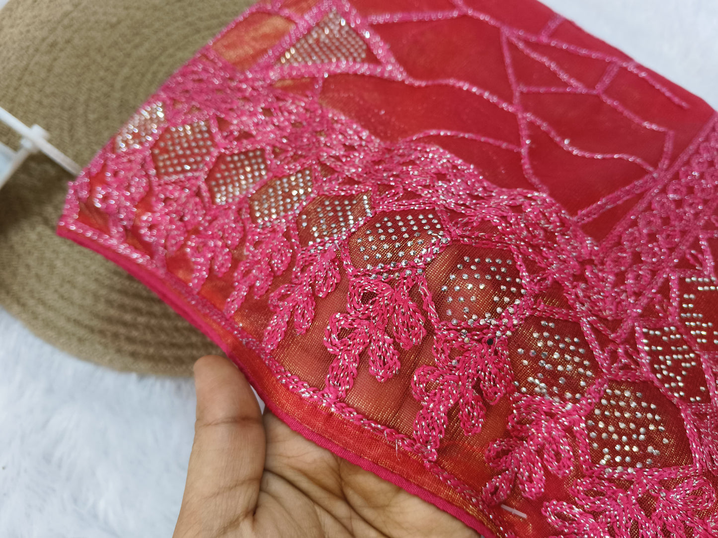 Pink Zari Embroidery Organza Saree