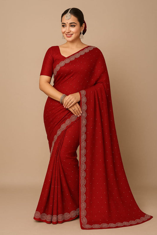 Red Designer Siroski Georgette Saree