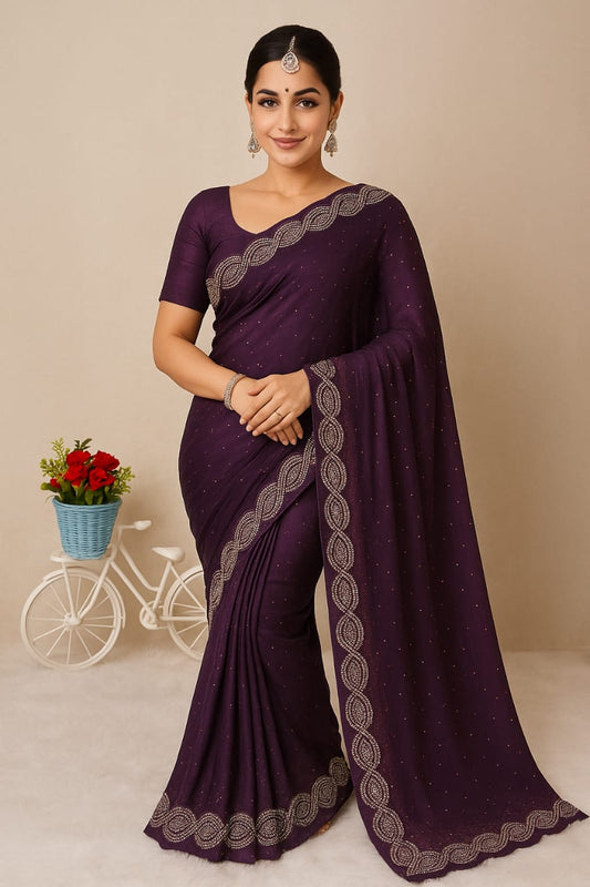 Purple Designer Siroski Georgette Saree
