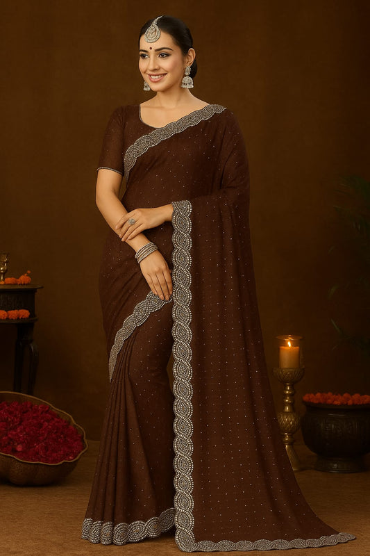 Brown Designer Siroski Georgette Saree