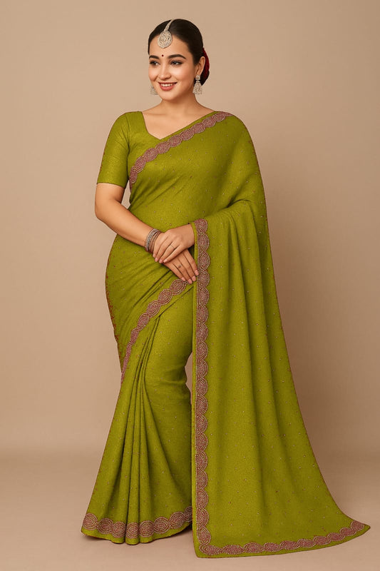 Green Designer Siroski Georgette Saree