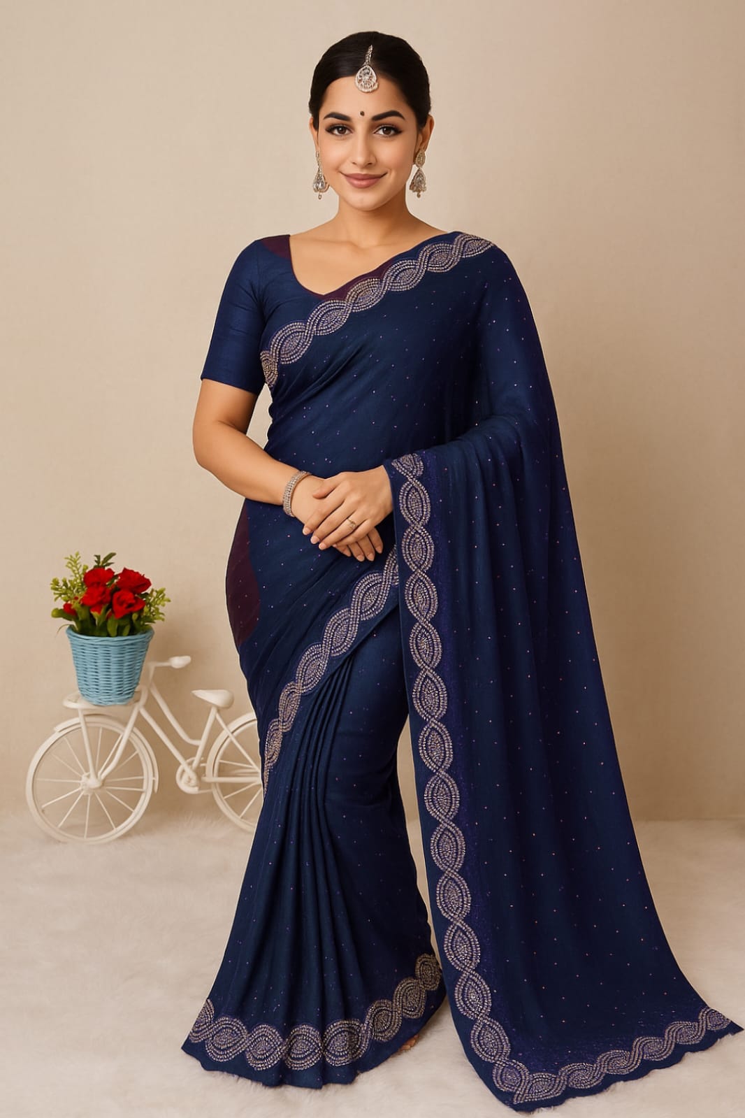 Tale Blue Designer Siroski Georgette Saree