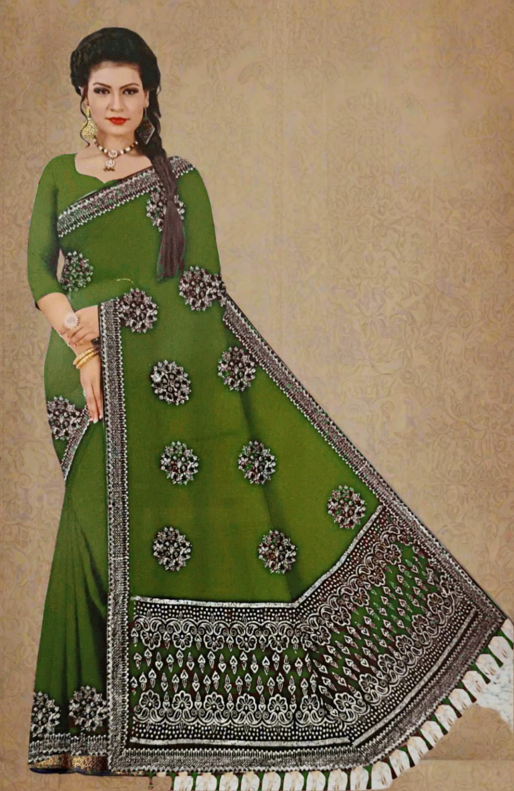 Green Heavy Siroski Work Chiffon Saree