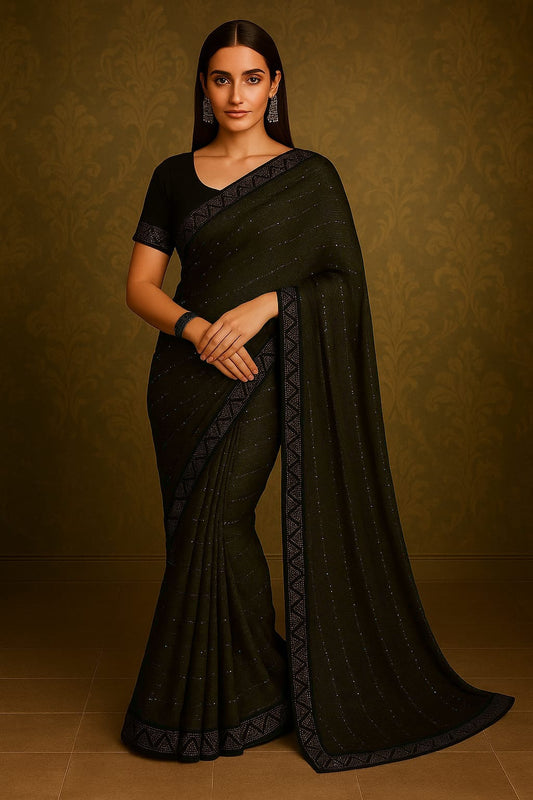 Black Color Stretchable Sequence Saree