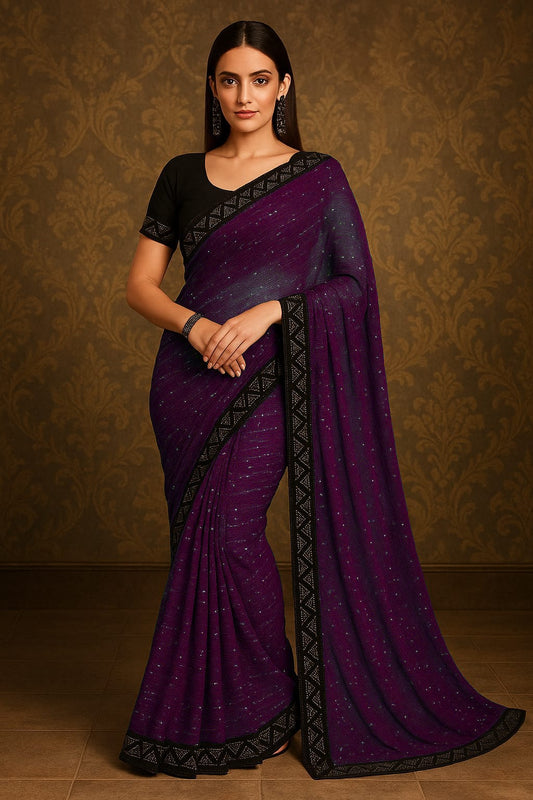 Purple Color Stretchable Sequence Saree