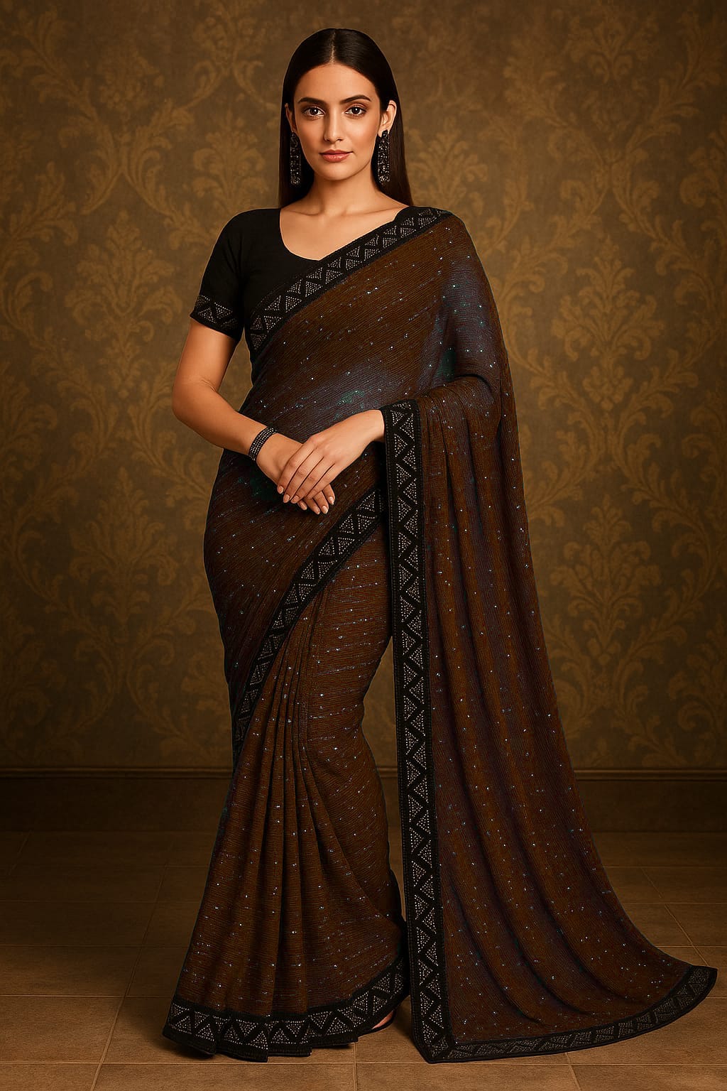 Gold Color Stretchable Sequence Saree