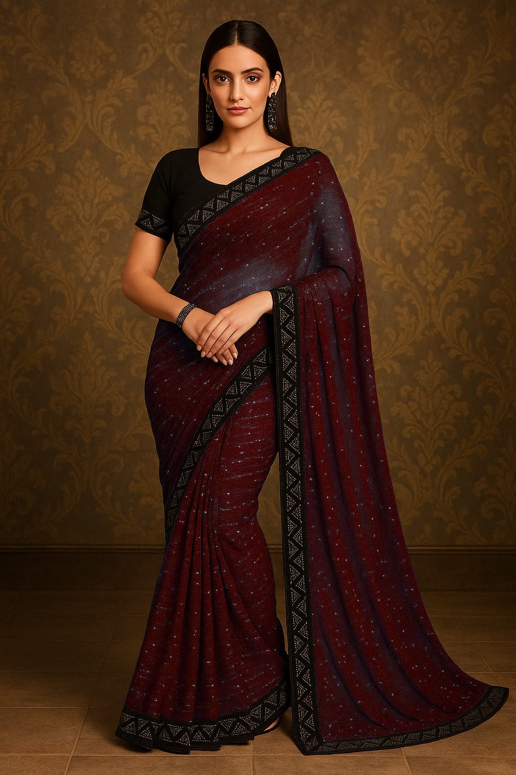 Maroon Color Stretchable Sequence Saree
