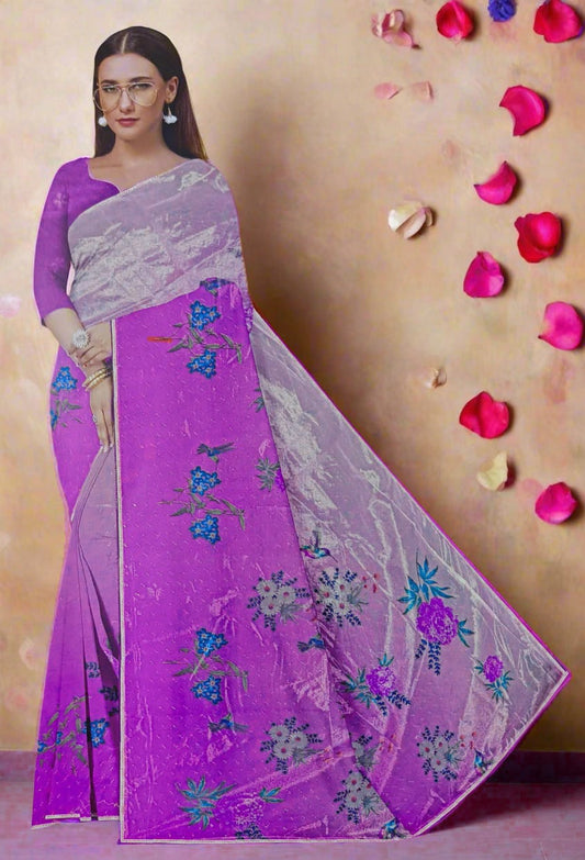 Purple Digital Print Organza Saree