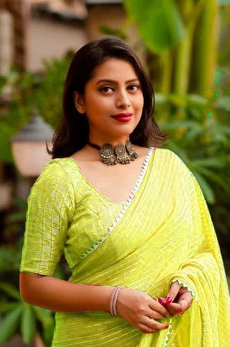 Pistachio Green Zari Woven Georgette Saree