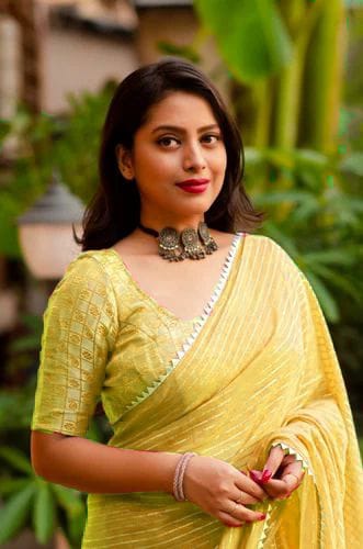 Yellow Zari Woven Georgette Saree