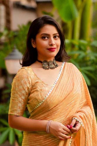 Orange Zari Woven Georgette Saree