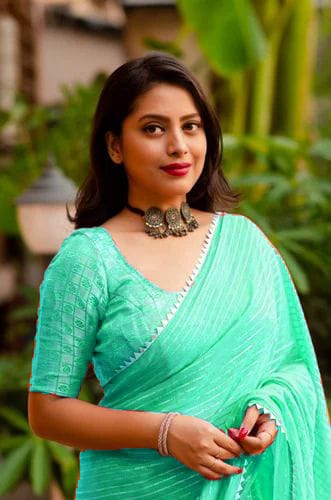 Mint Green Zari Woven Georgette Saree