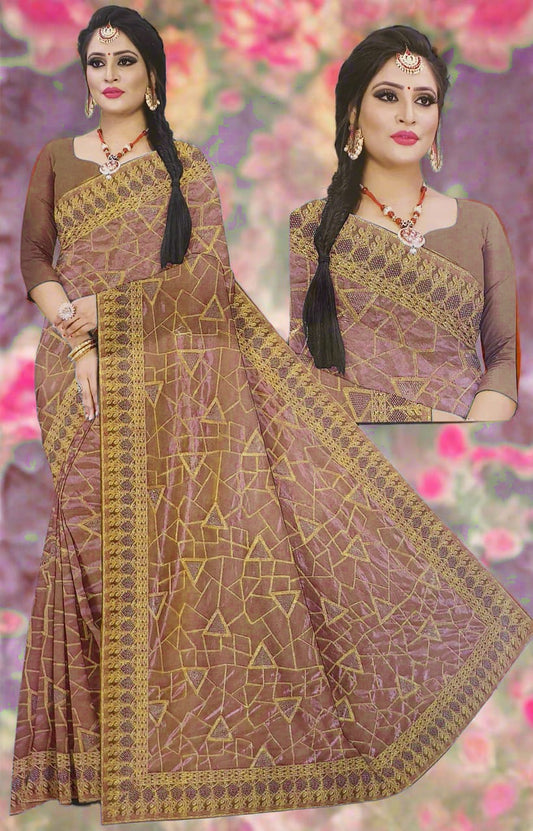 Orange Zari Embroidery Organza Saree