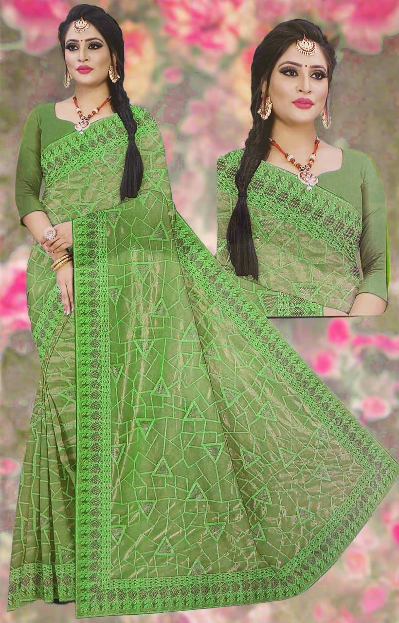 Green Zari Embroidery Organza Saree