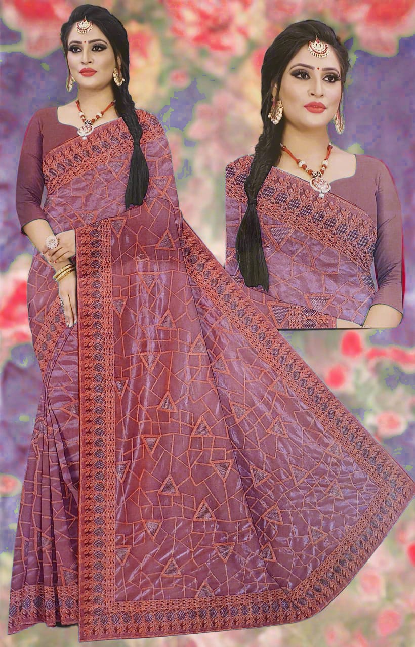 Pink Zari Embroidery Organza Saree