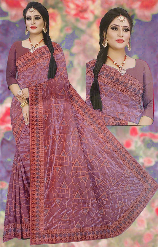 Pink Zari Embroidery Organza Saree
