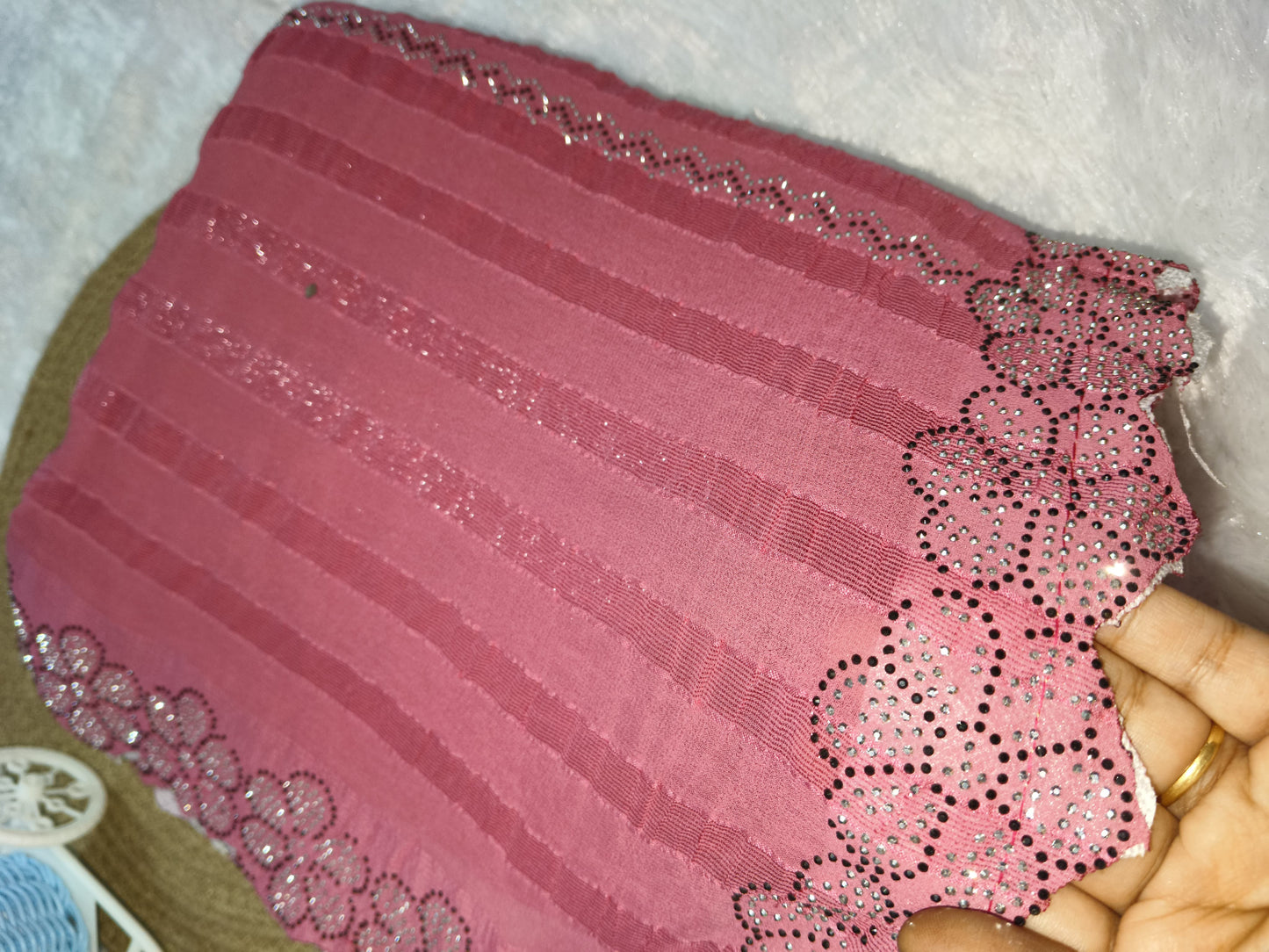 Flower Pattern Sequence Work Pink Saree