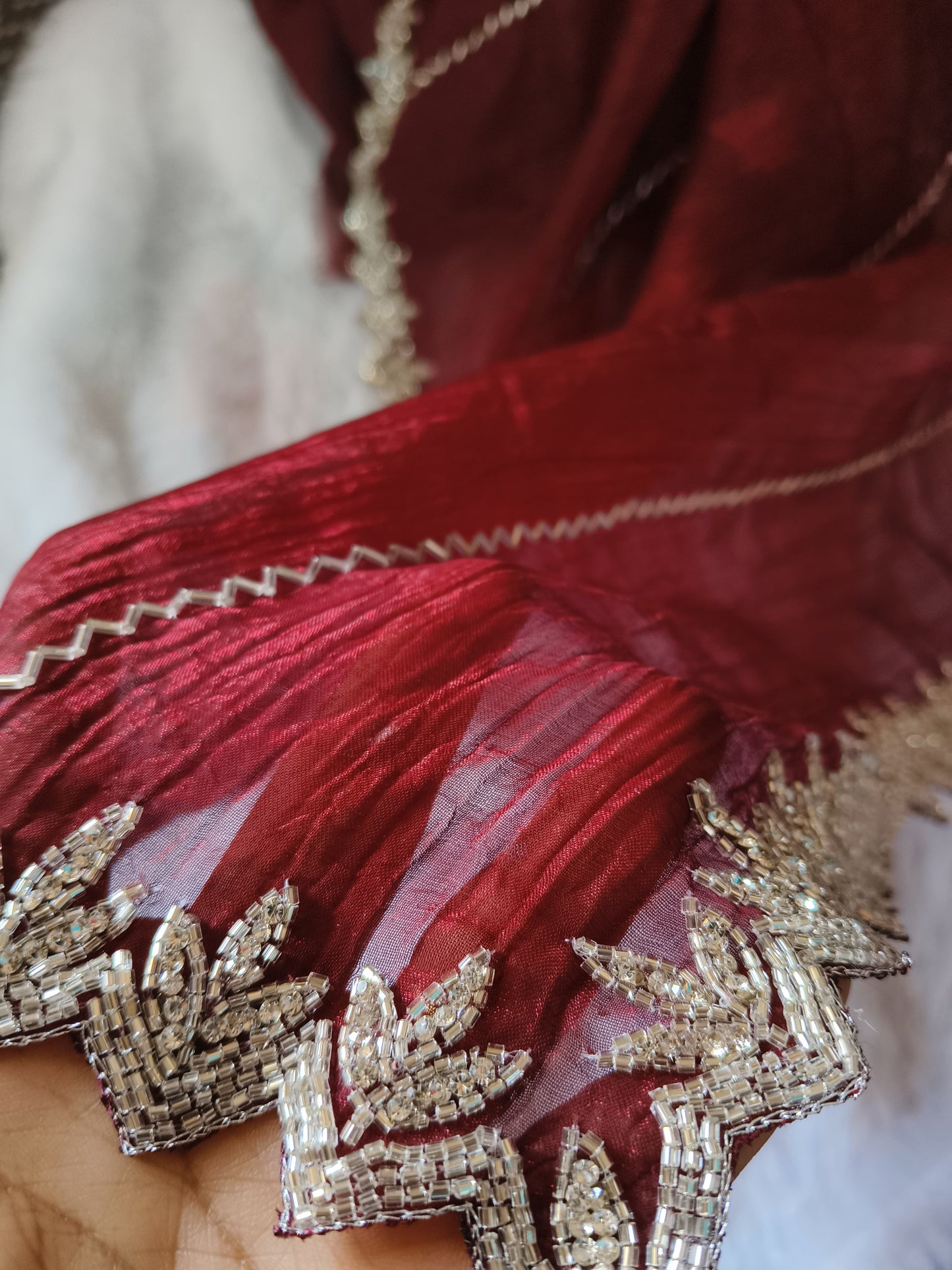 Maroon color cut work Jimmy-cho saree